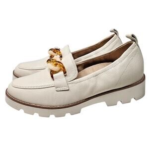 Vionic 7 Cynthia Cream White Leather Loafer Comfort Chunky Tortoise Chain